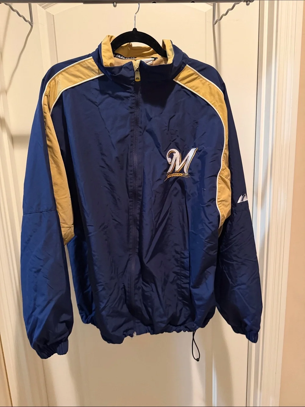 Majestic Navy and Gold Milwaukee Brewers Windbreaker Jacket